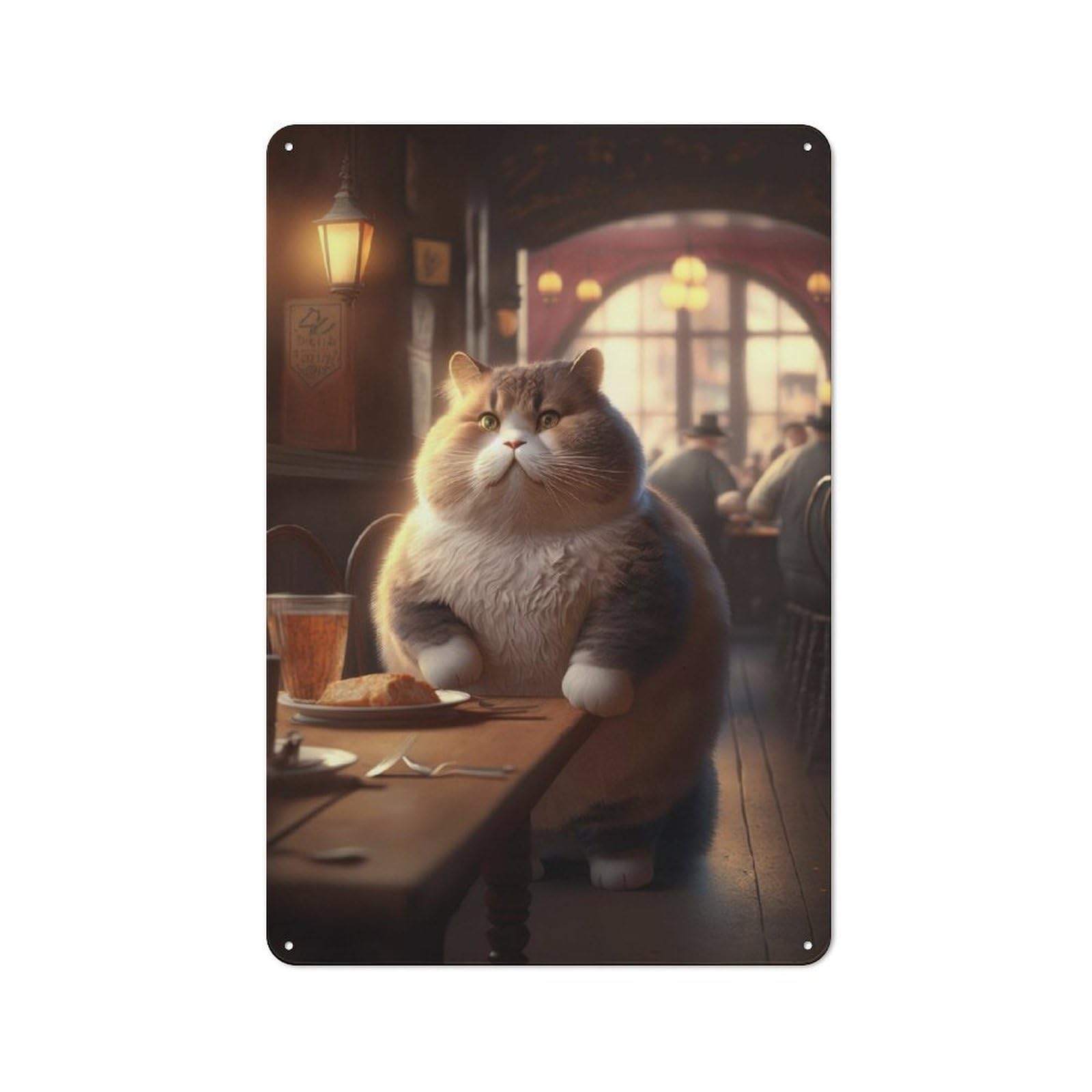 Junmoney Fat Cat Restaurant Tin Sign 30X20cm With For Workshop Wall, Retro Decor, For Vintage Wall Decor Fans, For Garage And Workshop Walls