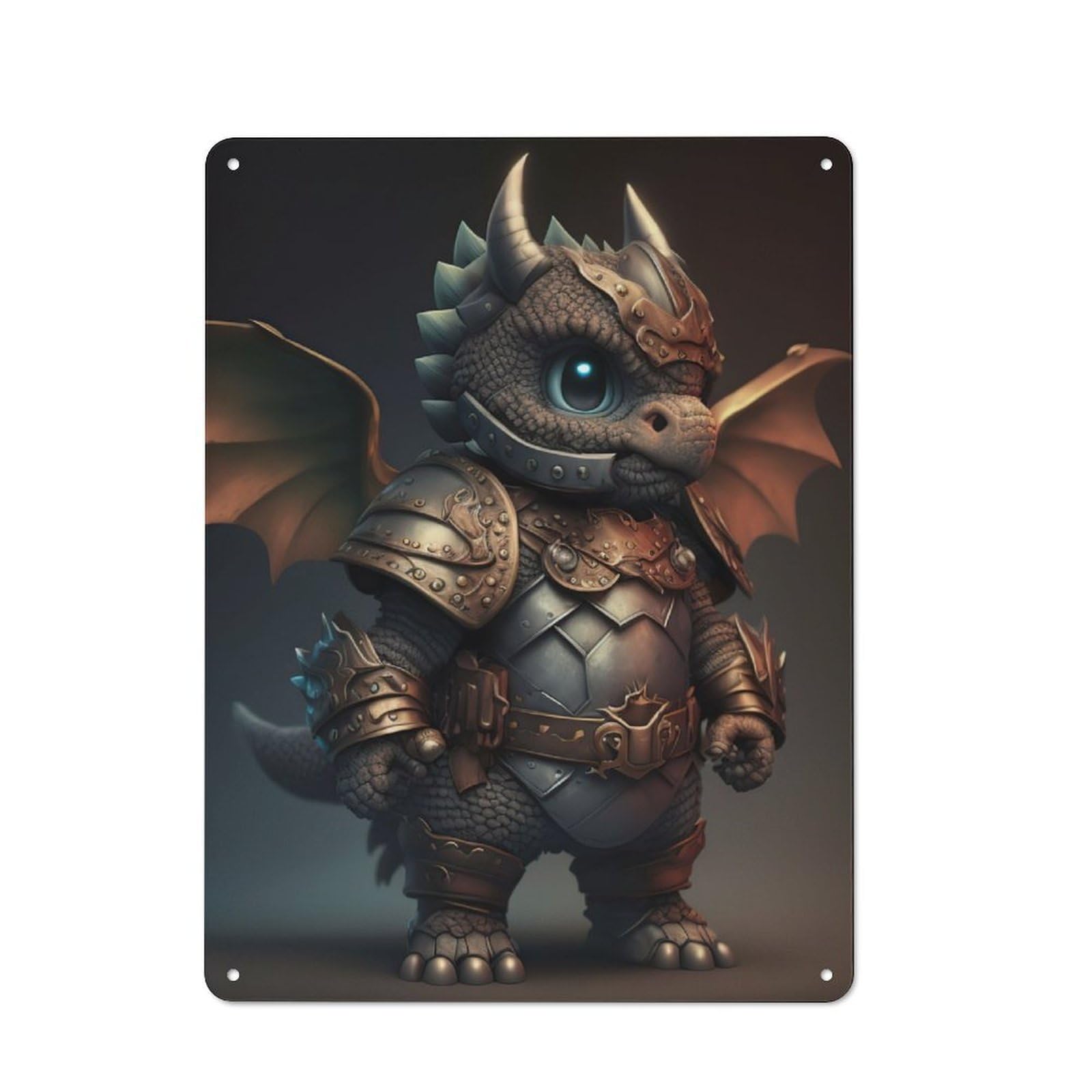 Junmoney Dragon Armor 40X30cm Rustic Metal Sign With For Hobby Room Or Studio, Metal Sign Decor For Hobby Rooms And Studios
