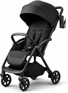 Venture Avio Stroller   Lightweight Compact Pushchair for Toddlers up to 4 Years   Travel Baby Stroller with Raincover, Cup Holder, Large Basket Black