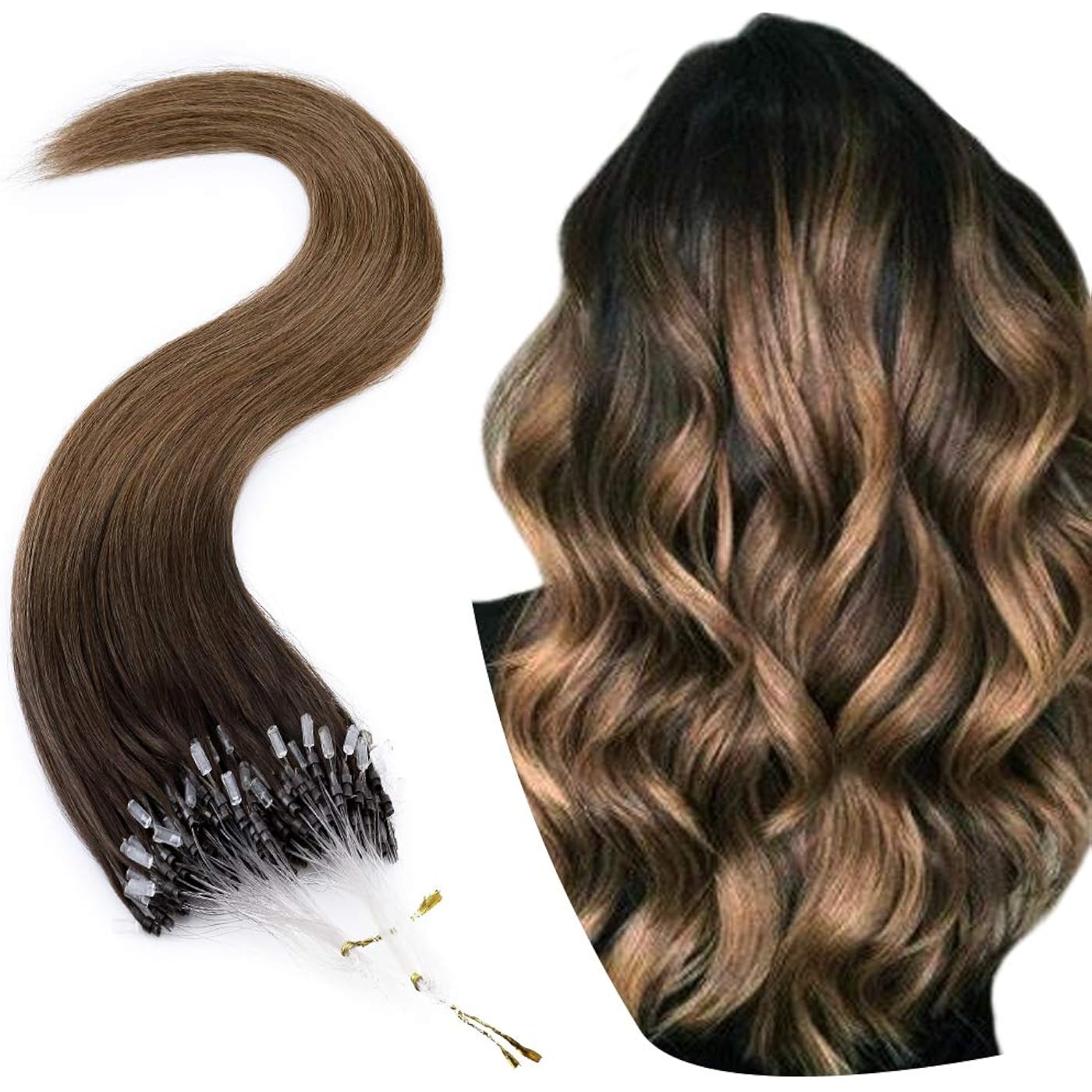 $8/mo - Finance Hairro Microlinks Hair Extensions Micro Bead Real Human Hair  Micro Ring Hairpieces Cold Fusion Pre Bonded Keratin Stick Loop Hair For  Women 16 inch 50g 100 Strands #2T6 Dark