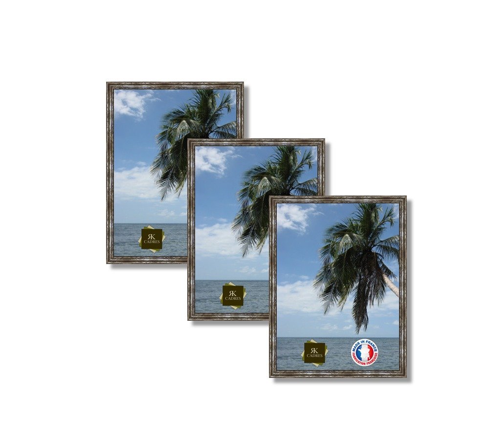 Lot de 3 Cadres Photos 18x24 cm ou 24 x 18 cm Cadres Argent Elégant, 3.3 cm de Largeur, Cadre en Bois