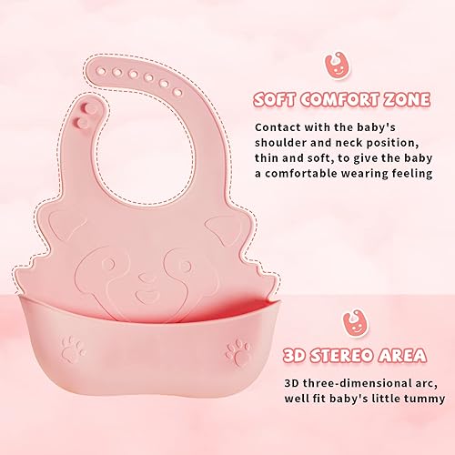 Miniatura 3 de Juego de 5 platos y cuencos para niños pequeños, juego de alimentación de silicona para bebés con succión, platos para bebés con cuchara y tenedor