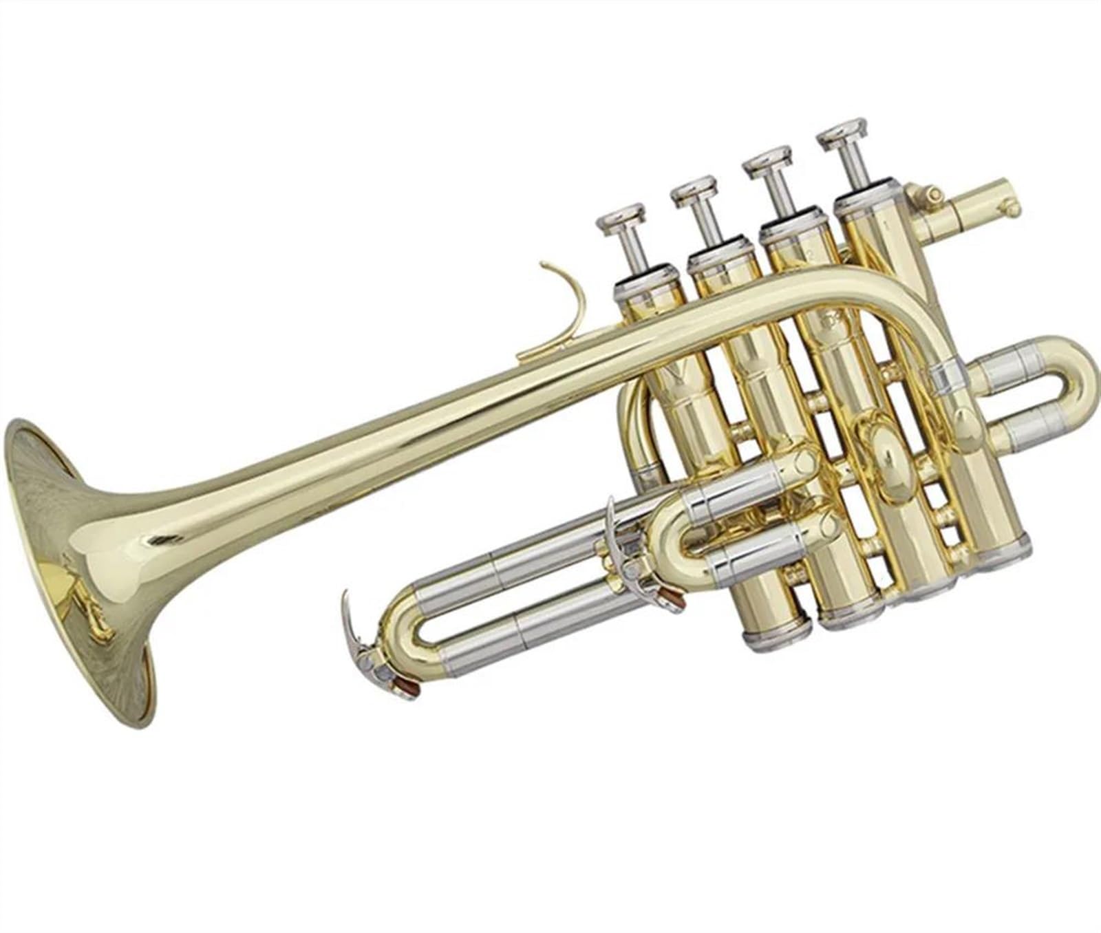 Trompete für Anfänger Professionelle Hochtrompete Bb Piccolo Trompete Messing Gold Silber Lackoberfläche Trompete(Color:Golden)