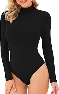*LAOLASI - Leotardo de manga larga y sin mangas, con cuello alto para mujer, ajustado, informal, básico, elástico, para uso diario
