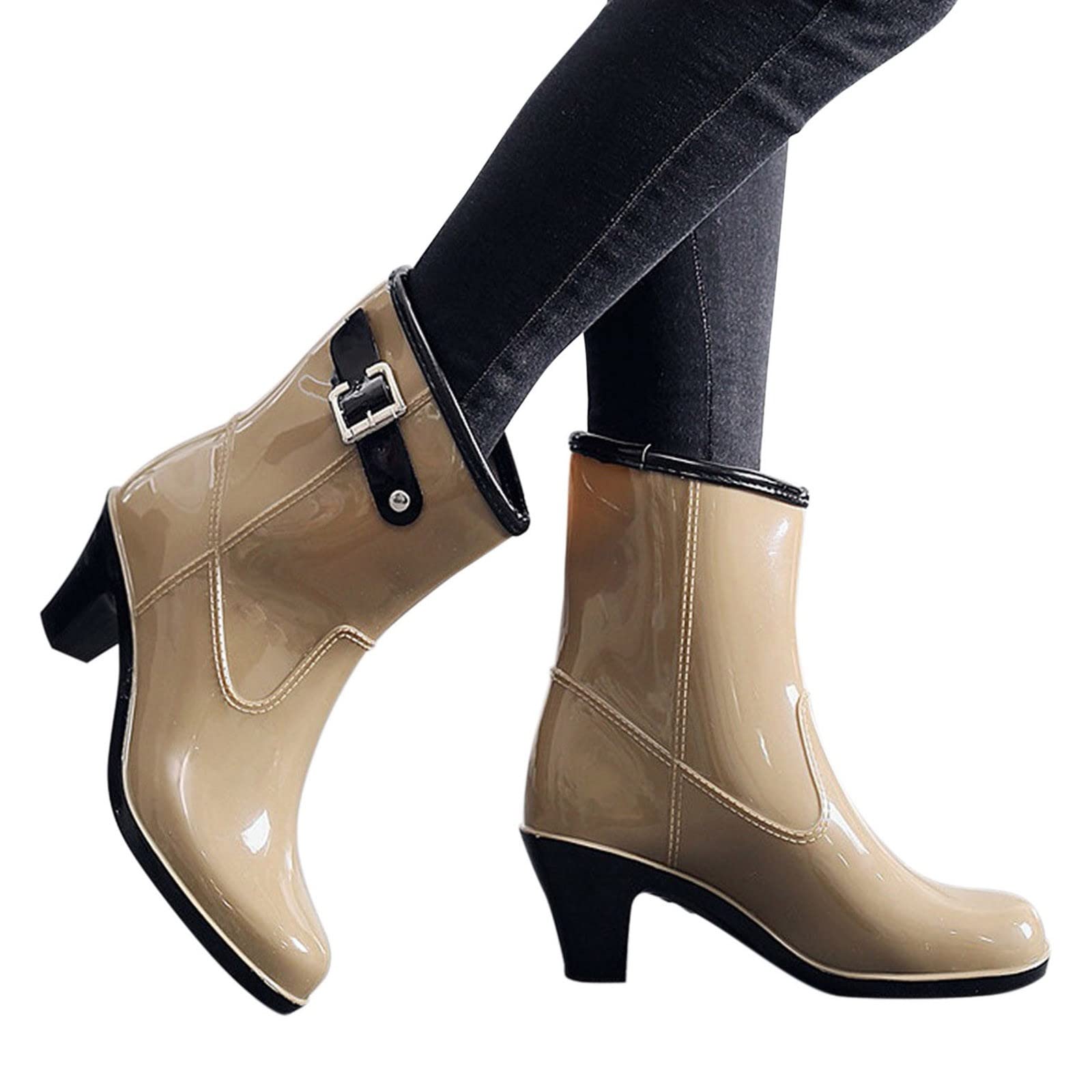 Botas de goma para mujer con tacón, botas de lluvia, botines de goma, impermeables, botines de tobillo, botas de goma, botas cortas, zapatos de lluvia, antideslizantes, para jardín, exteriores, botas