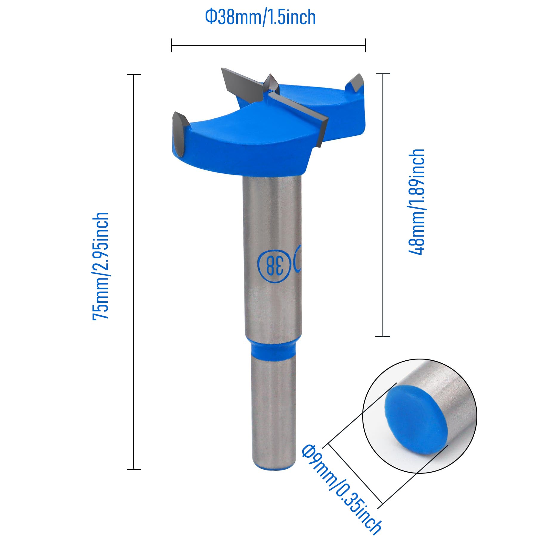 Skweawert Forstner Drill Bit 1-1/2 Inch / 38mm Tungsten Carbide Wood Hole Saw Auger Opener Round Handle 1.5