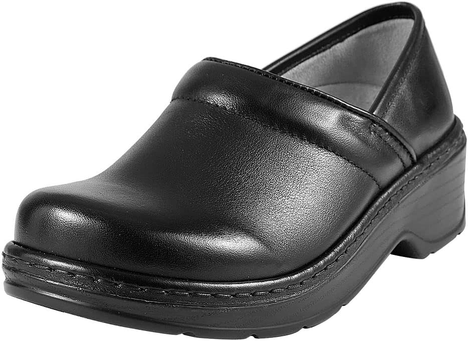 Women’s Genuine Leather Clog Shoes with Arch Support, Black, 11