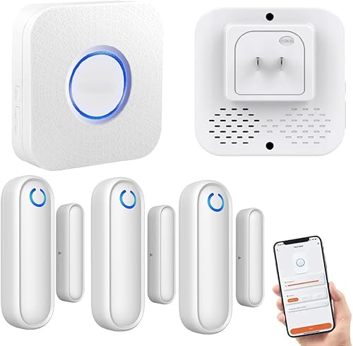 Timbre de puerta con aplicación de teléfono, puerta WiFi con sensor de contacto abierto, alarma con rango de 600 pies, alerta de timbre de puerta