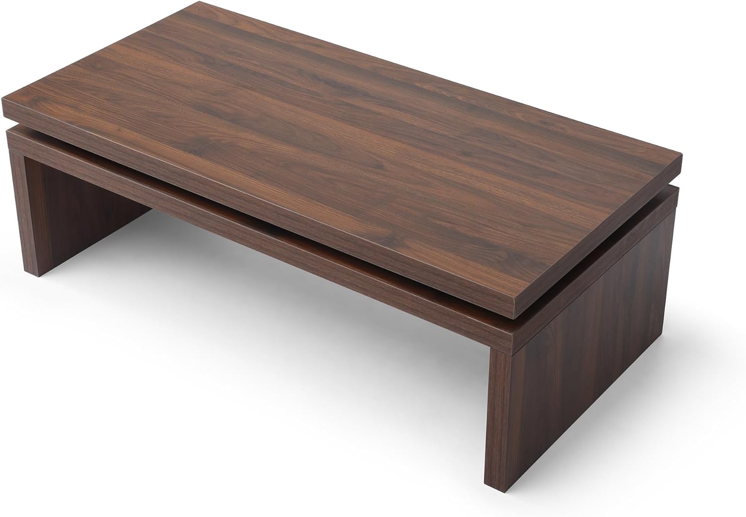 SSLine Wooden Coffee Table Farmhouse 47.2" Rectangular Cocktail Center Table for Living Room 2-Tier Thicken Wood Table Top Coffee Table (Walnut)