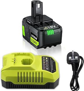 18V 6.0Ah Lithium Battery for ryobi battery P108 + P117 Charger Compatible with for Ryobi One+ Battery RB18L50 RB18L25 RB18L40 RB18L20 RB18L15 RB18L13 P108 P102 P103 P104 P105 P106 P107 P108 - Amazon product rated Grade B