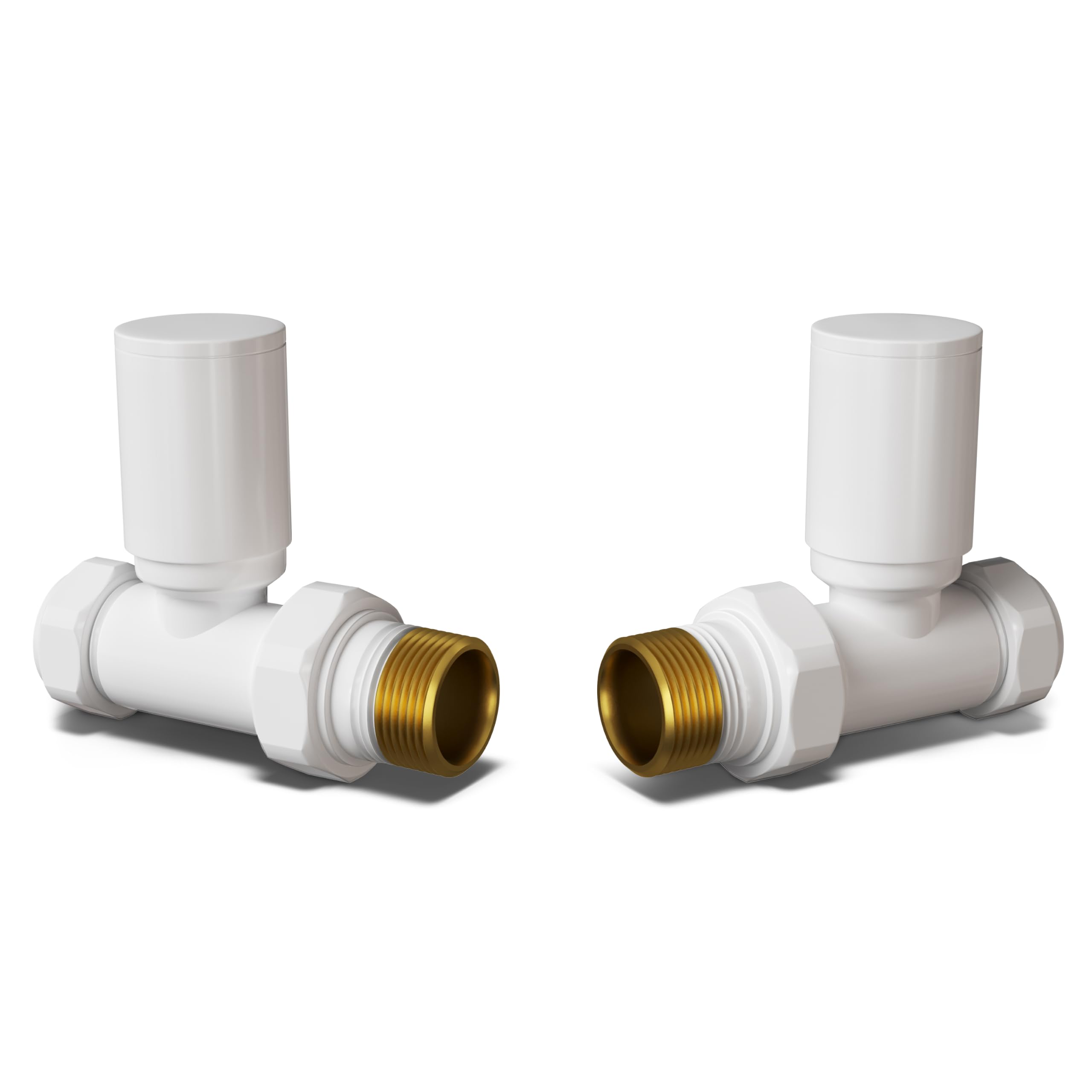 B&Q -  Round Thermostatic Radiator Valve Set Manual Trv Straight With Lockshield 15mmModern Style White
