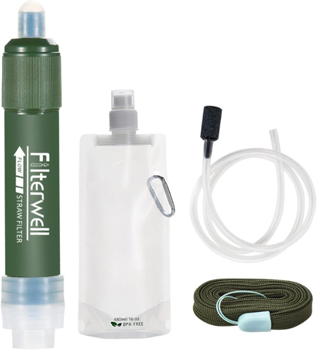 Personal Water Filter, 4000L Portable Water Filter Kit for Hiking, Camping, Travel, 0.01 Micron Filter with Straw, Remove 99.9% Bacteria, Reusable Outdoor Survival Equipment, Emergency Preparedness