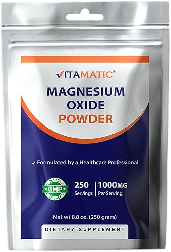 Miniatura 1 de Vitamatic Polvo de óxido de magnesio  1000 mg por porción  250 porciones  Suplemento de magnesio de alta absorción  600 mg de magnesio elemental