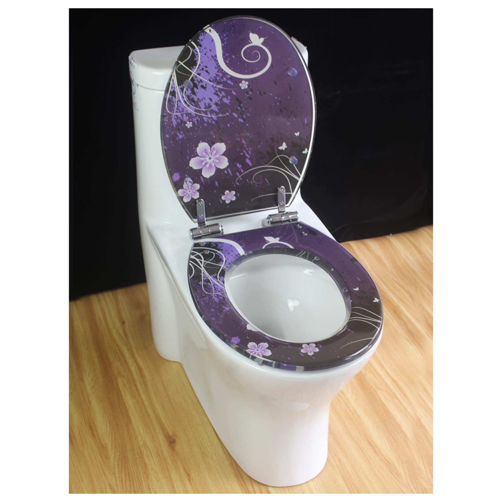 Sedile della Toilette in Resina, Fiore Viola 3D Effect Heavy-Duty Duty Duty Duty Slow Down Seat, Cerniera Regolabile in Acciaio Inox, Adatto for O/V/U Toilette