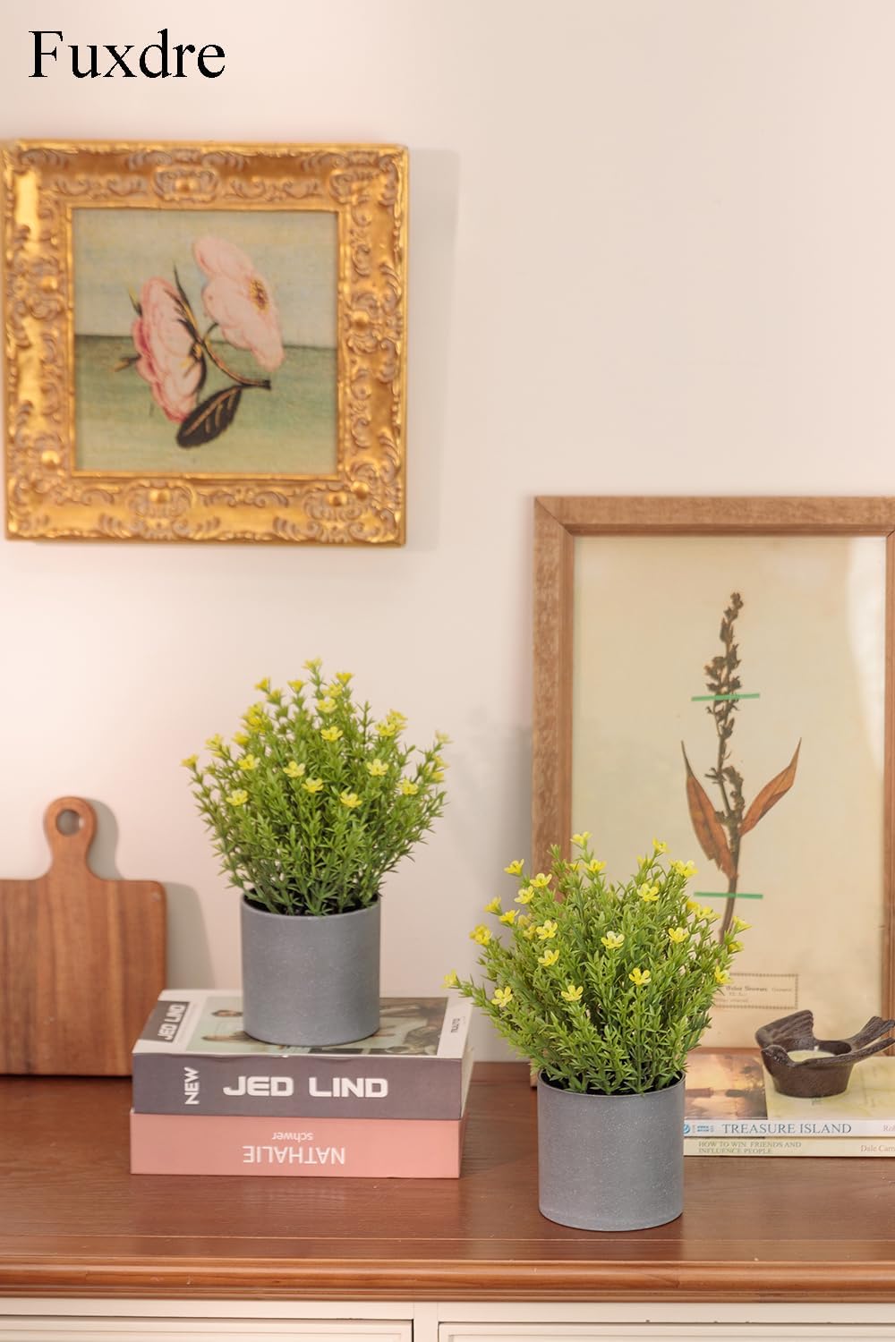 2 Pack Small Desk Plants, Artificial Bathroom Plants Decor with Thyme Flower in Vintage Melamine Pots, Faux Plants Indoor for Shelf Decor in Home Office, and Spring Decor (Yellow)