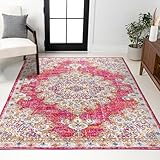 JONATHAN Y Boho Vintage Pink/Cream Indoor Area Rug, 5x8, Bohemian Flair Medallion, Chic, Floral, Easy Cleaning, High Traffic for Living Room, Bedroom, Kitchen, Pet Friendly, Non-Shedding (BMF104A-5)