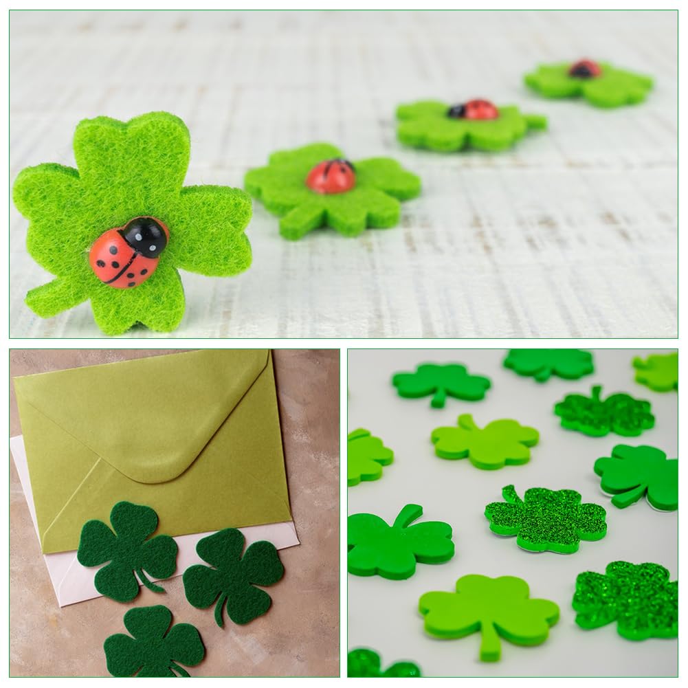 100 Pezzi Quadrifoglio Portafortuna In Feltro - Verde, Per Decorazione San Patrizio, Fai Da Te - Foto 7