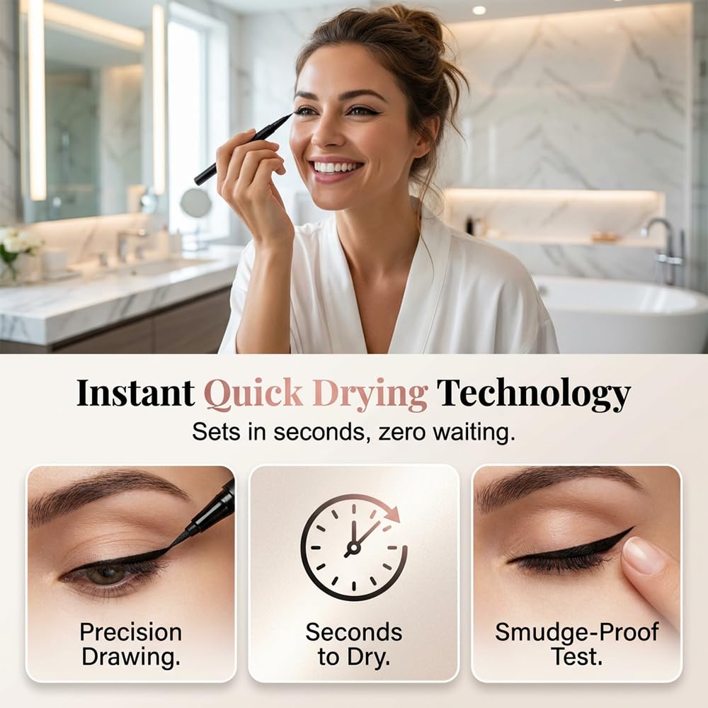 Long-Lasting Eyeliner,24 Hour Black Liquid Eyeliner Waterproof Smudge Proof,Quick Drying Formula,Persona Eye liner Beauty Eyeliner,Glides on Smoothly lightweight (BLACK 1PC)