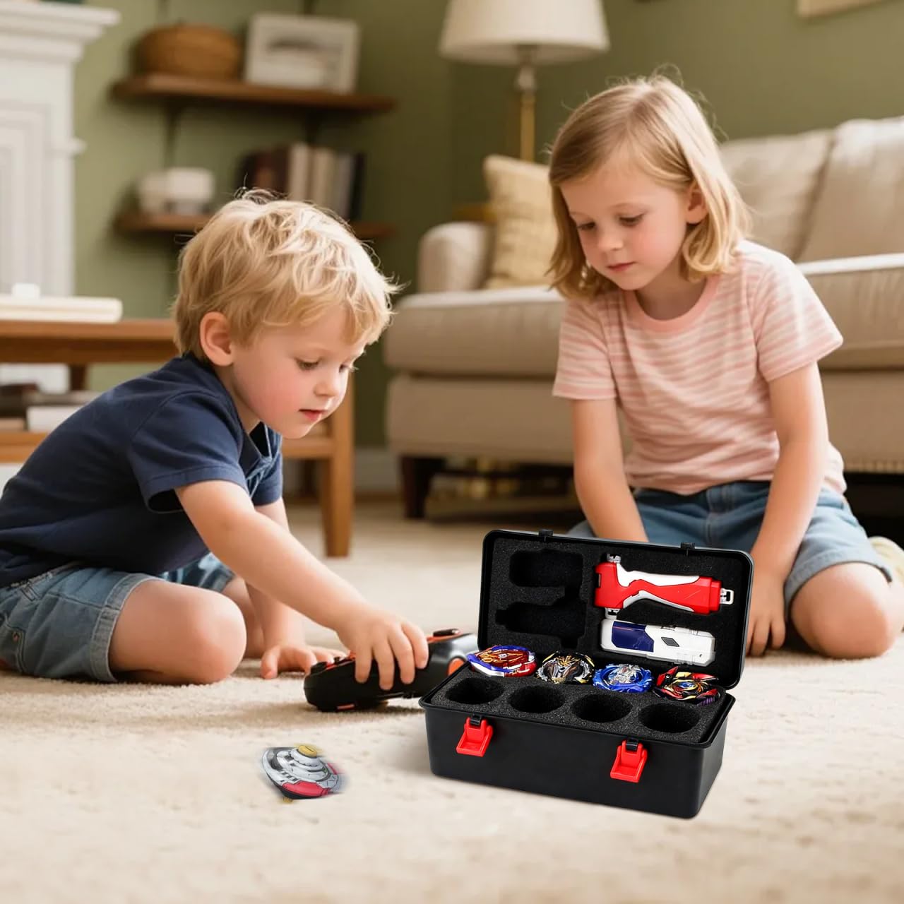 Boîte De Rangement Portable pour Toupies De Combat avec Poignée Organisateur en Plastique avec Compartiments Étui Léger pour Jouets Gyroscopiques Enfants en Voyage Et Tournoi