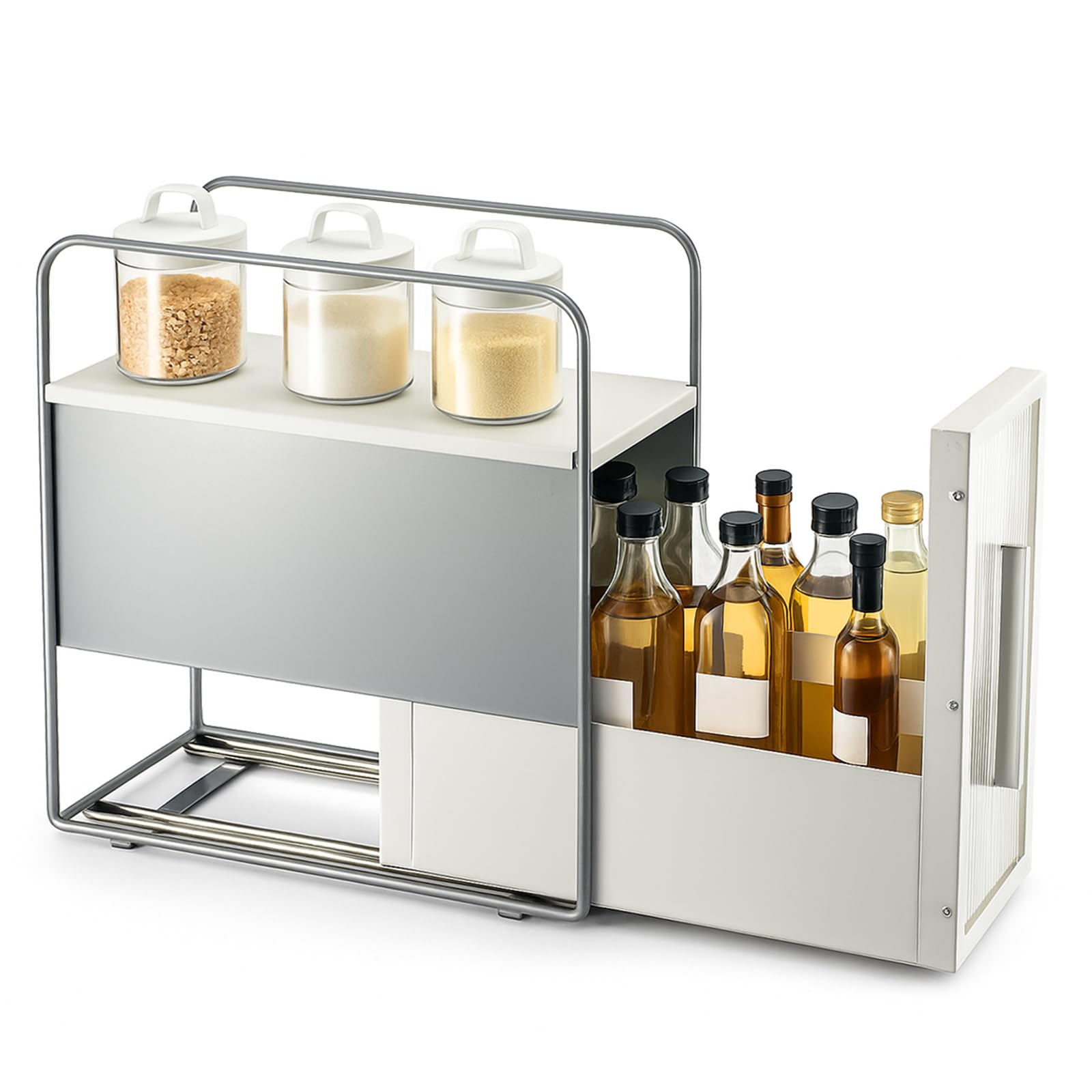 GreenWhim Kitchen Countertop Spice Rack Organizer – Pull-Out Seasoning Shelf for Oil, Salt & Vinegar – Compact Corner Storage for Coffee Station & Worktop Organisation