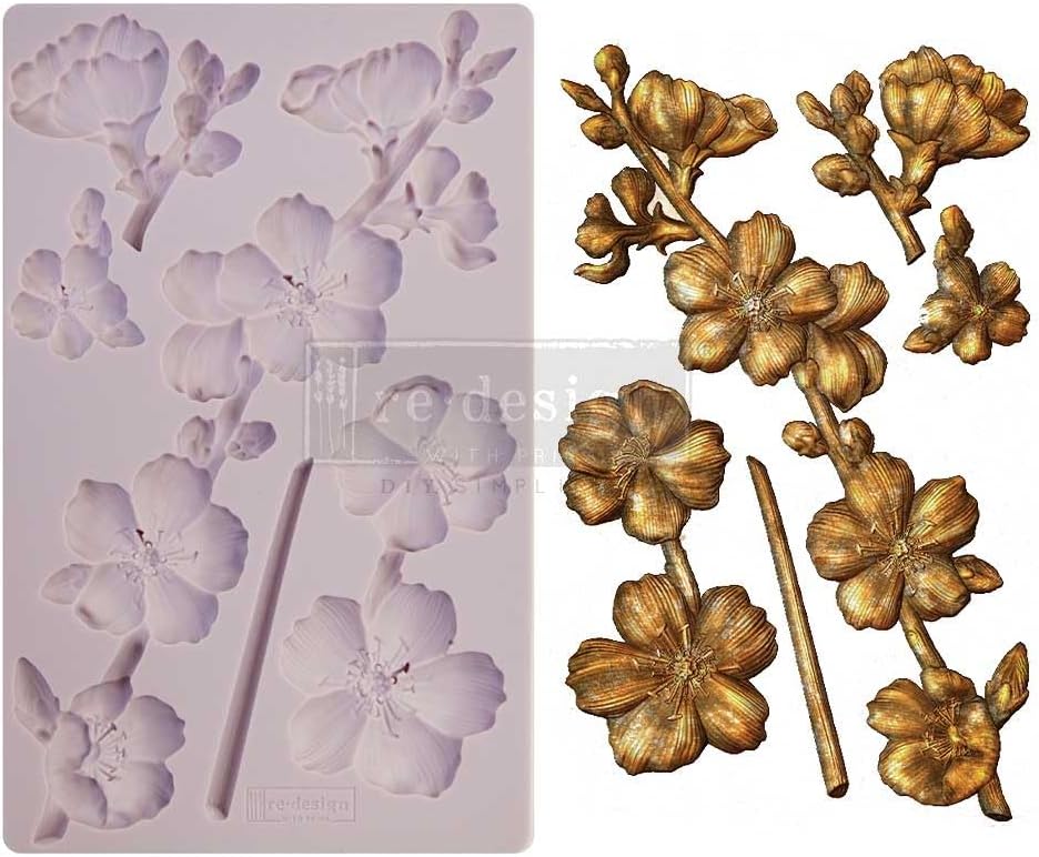 Redesign with Prima Redesign Furniture Decor Moulds® Botanical Blossoms 5"x8",8Mm Thickness for Funiture Dresser, Chocolate,Cake,Candy,Backery,Soap,Polymer Clay, earthen Clay,655350650445