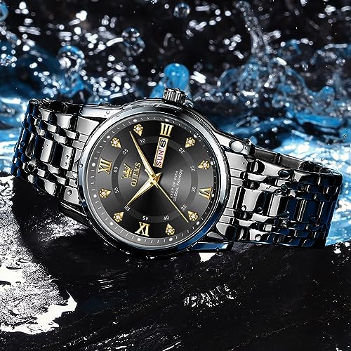 Image of OLEVS Watch for Men Stainless Steel Analog Quartz Chronograph Moon Phase Watch Waterproof Date Luminous Wrist Male Watches,Gift for Men