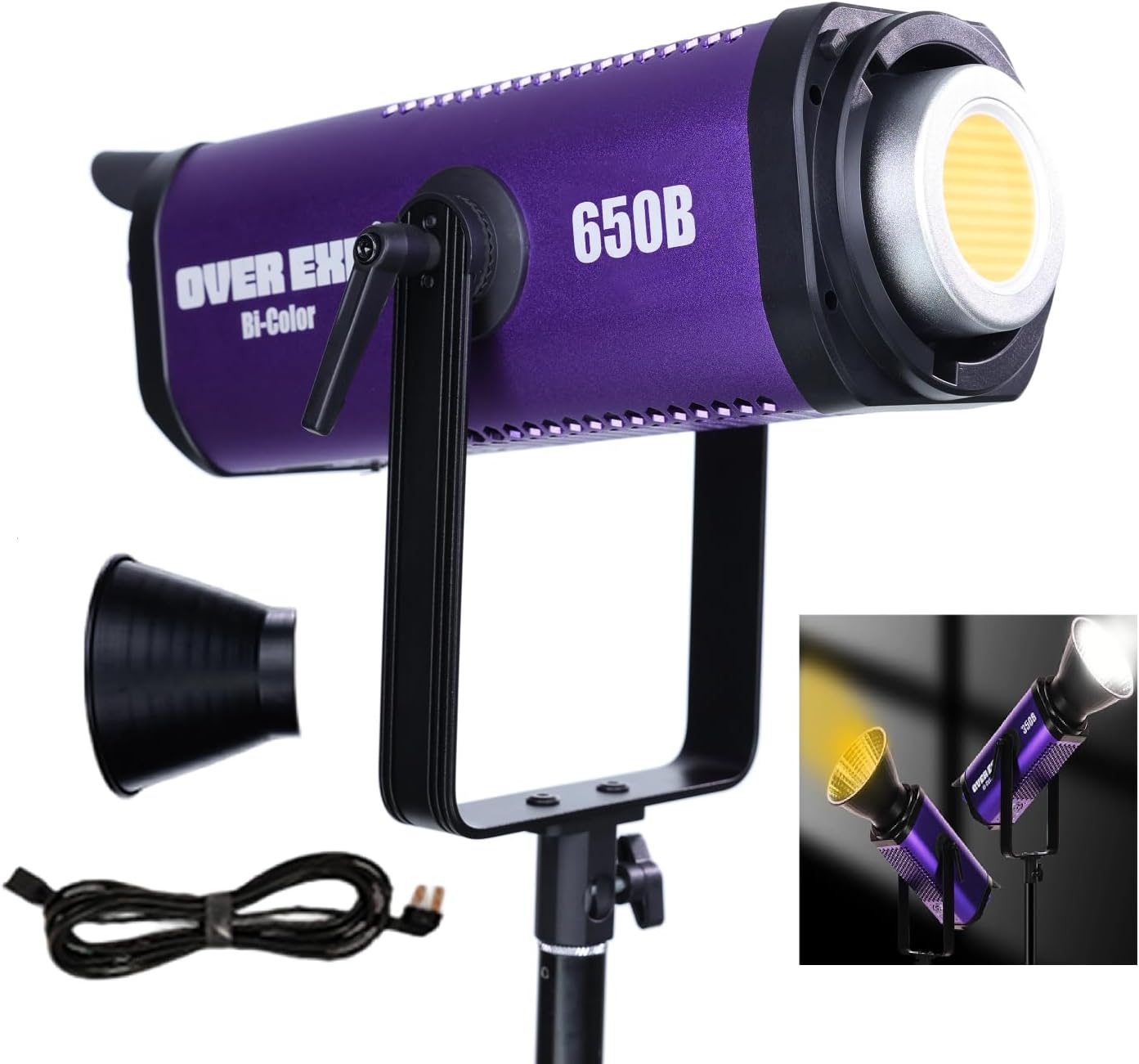 LED Photography Light Cyber 650B,Bi Color COB Silent Photography Continuous Output Lighting with 0-100% Dimming,23500 Lux/1m 5600K,CRI 96+,10 Effects,Bowens Mount Lights