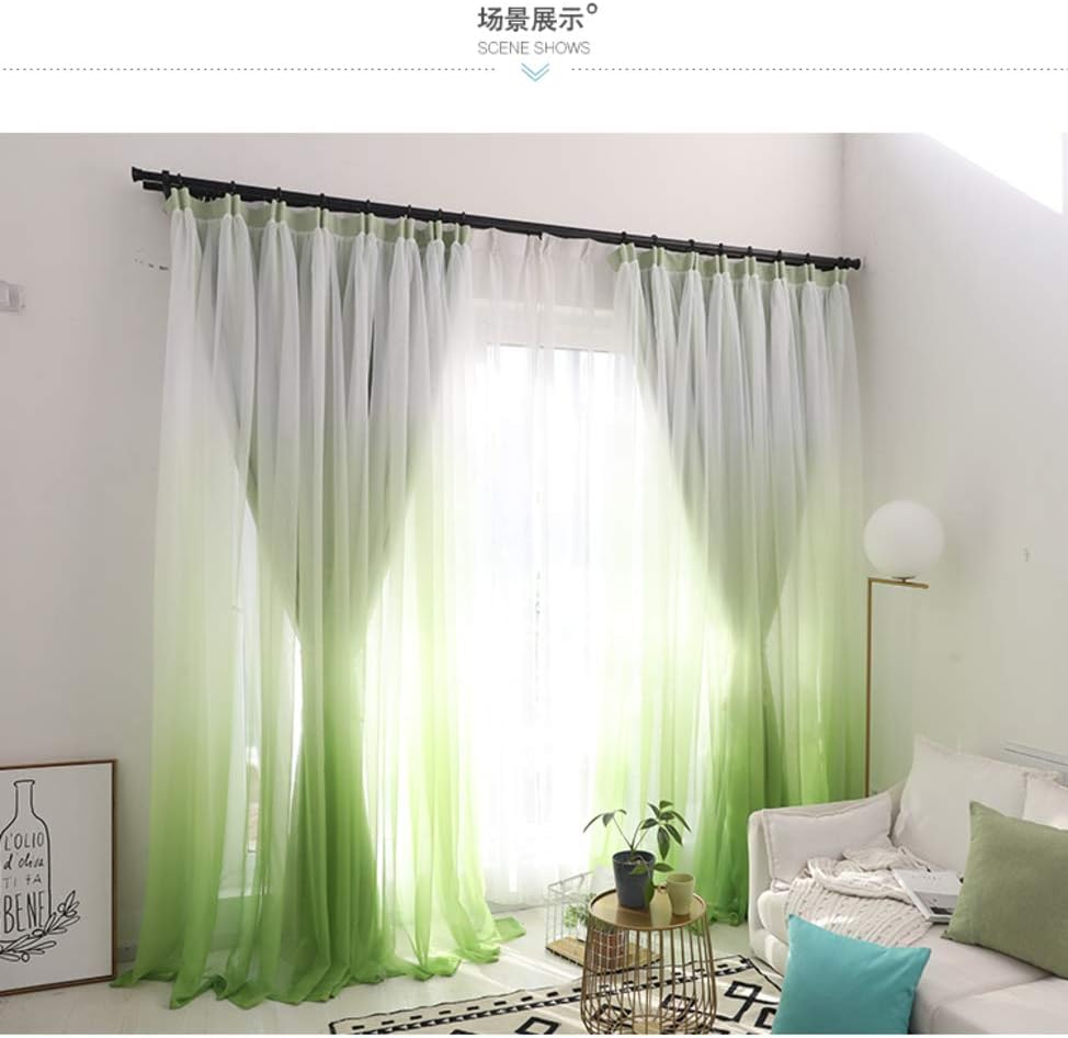 Korean Double Gauze Curtains Gradient Princess Wind Curtains Bedroom Living Room Full Blackout Curtains Small Fresh Curtains-Blue 200x270cm(79x106inch) (Green 250x270cm(98x106inch))