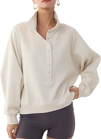 DITOK Fleece Sweatshirts for Women Trendy Henley Neck Casual Oversized Lightweight Long Sleeve Pullover Tops Fall Fashion