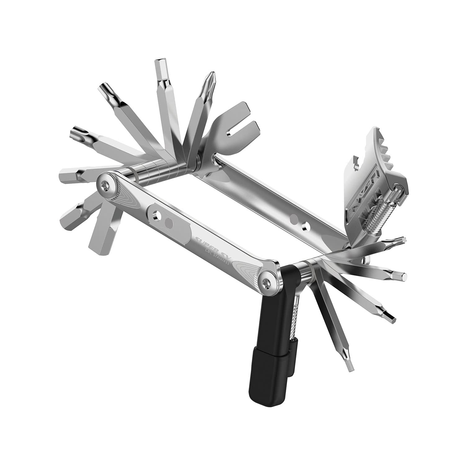 Lezyne Super SV-23 Cycling Multi Tool - Silver/Trail Function Folding Workshop Maintenance Safety Emergency Bike Ride Cycle Mountain Road Torx Hex Wrench Philips Screwdriver Key Accessories