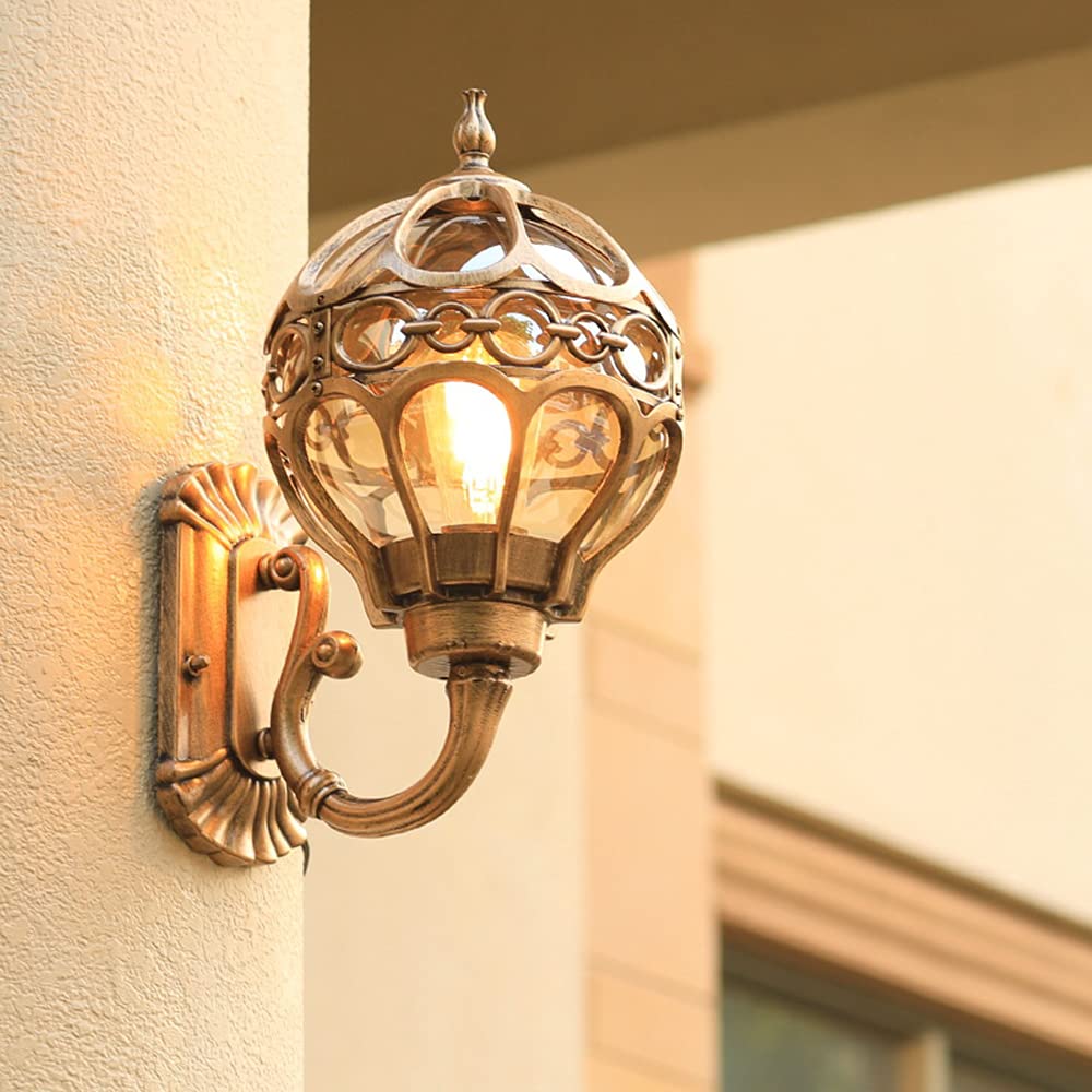 Lámpara de Pared Impermeable IP23 Exterior, Aplique Vintage E27, Esférico de Vidrio, Rústico para Jardín