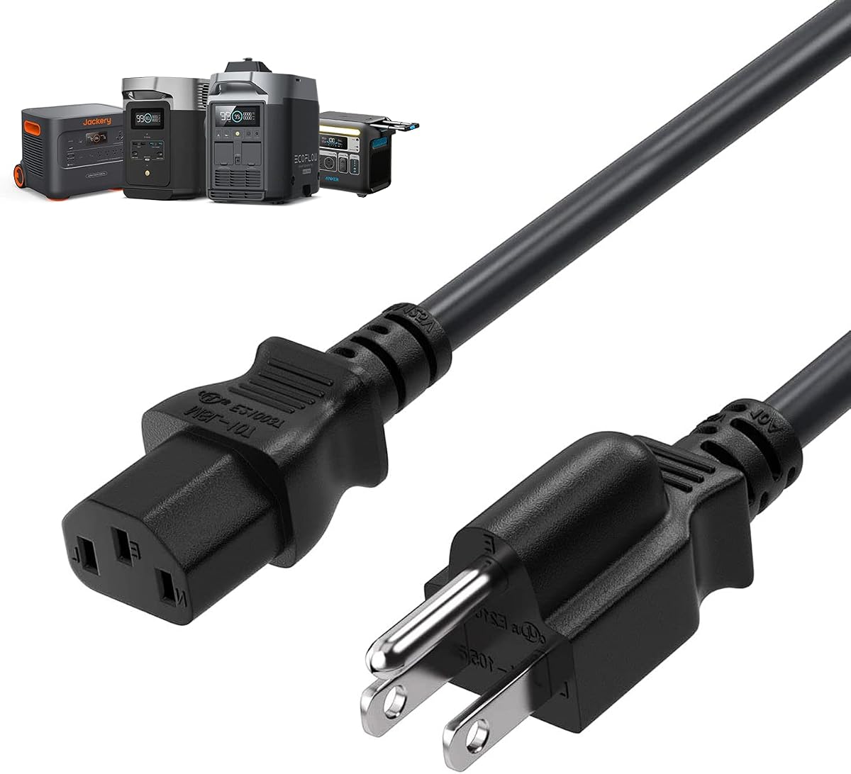 Heavy-Duty Power Station Charging Cable, 14AWG Fast Charger Cable for Jackery Explorer 2000/1500/1000 Pro,Ecoflow Delta/River Series,Bluetti EB3A;Anker 757/767, 125V 15A Universal AC Power Cord(6FT)