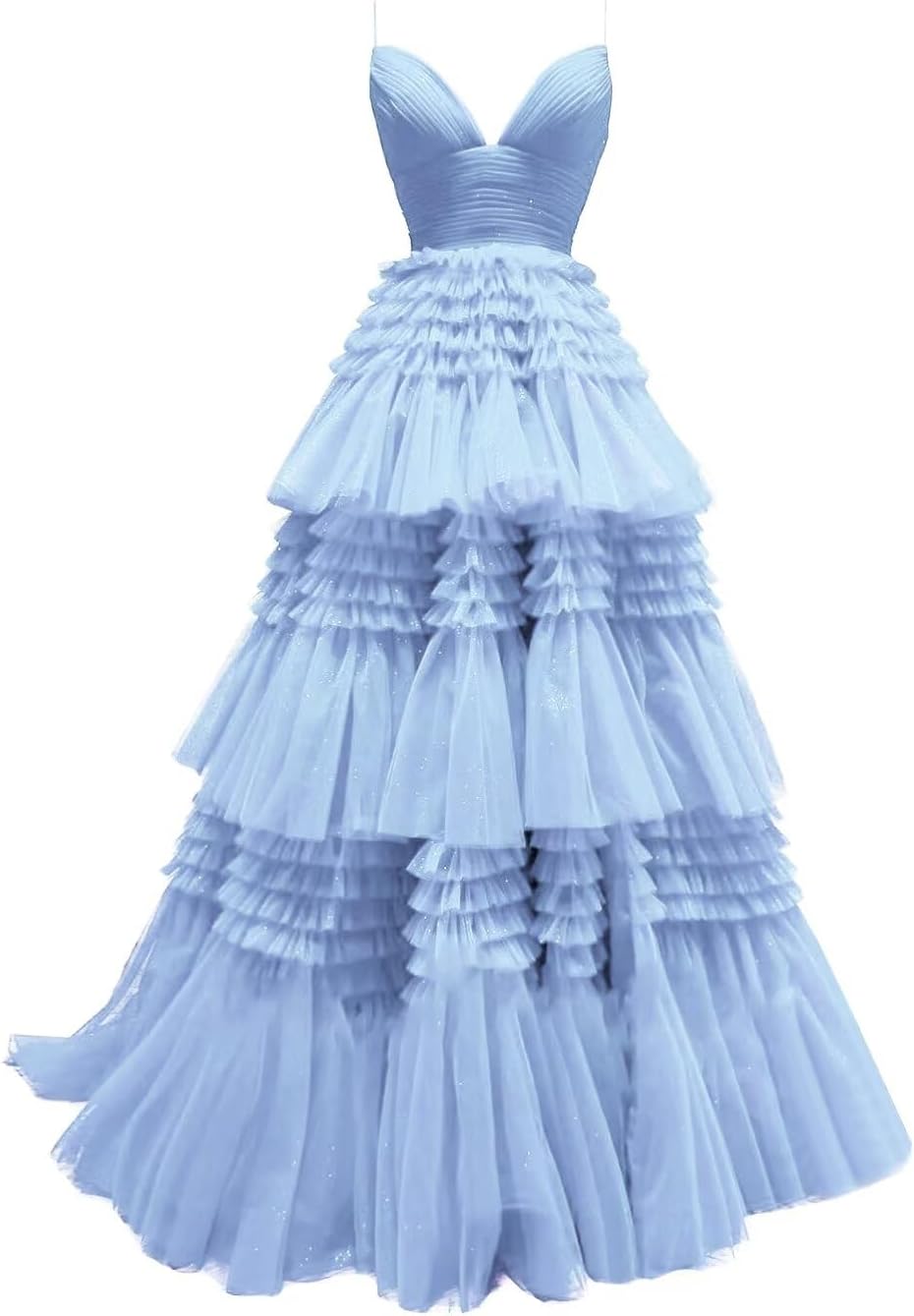 Vjjllst Women's Spaghetti Straps Prom Dress Tiered Tulle V Neck Long Formel Evening Party Ball Gowns A Line