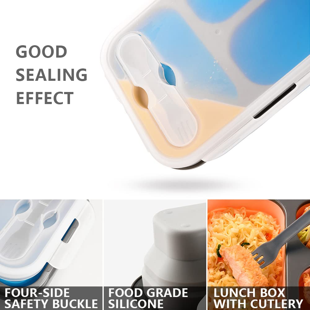 Fiambrera De Silicona 1200 Ml Con 3 Compartimentos - Sin BPA, Apta Para Microondas Y Lavavajillas, Antifugas