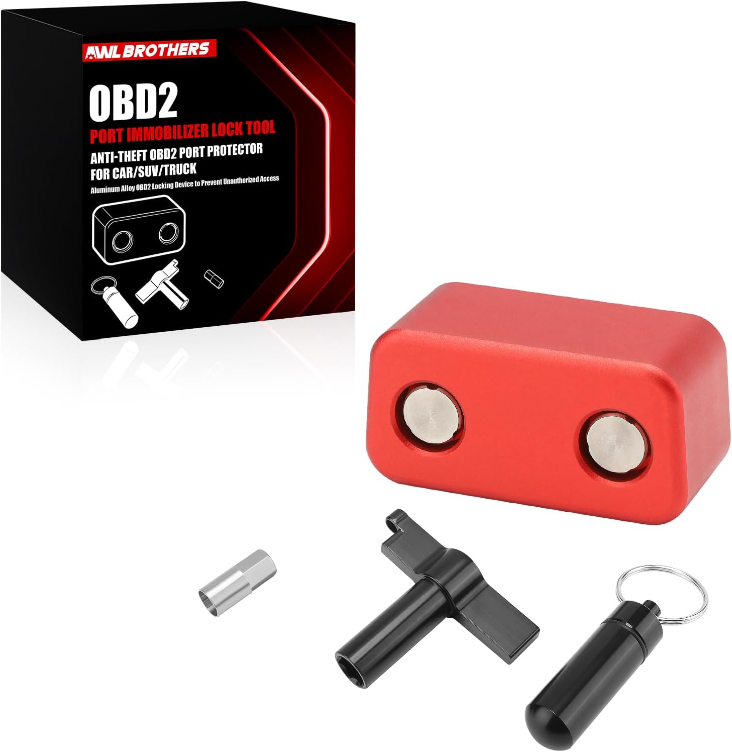 OBD2 Port Anti-Theft Lock, OBD Port Immobilizer Protector to Prevent Key Cloning & Unauthorized Access, Fits Car/SUV/Truck (Red)