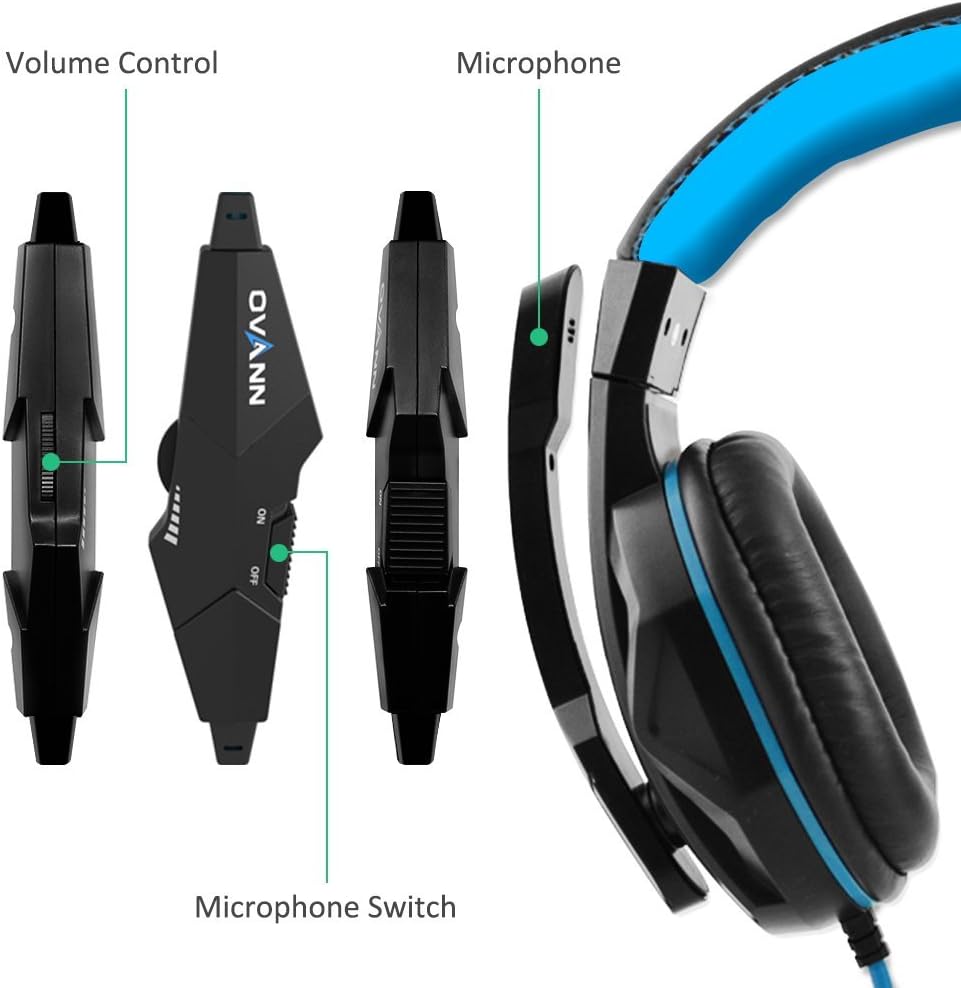 Gaming Headset,DLAND 3.5mm Wired Bass Stereo Noise Isolation Gaming Headphones with Mic for Laptop Computer, Cellphone, PS4 and so on- Volume Control (Black and Blue)