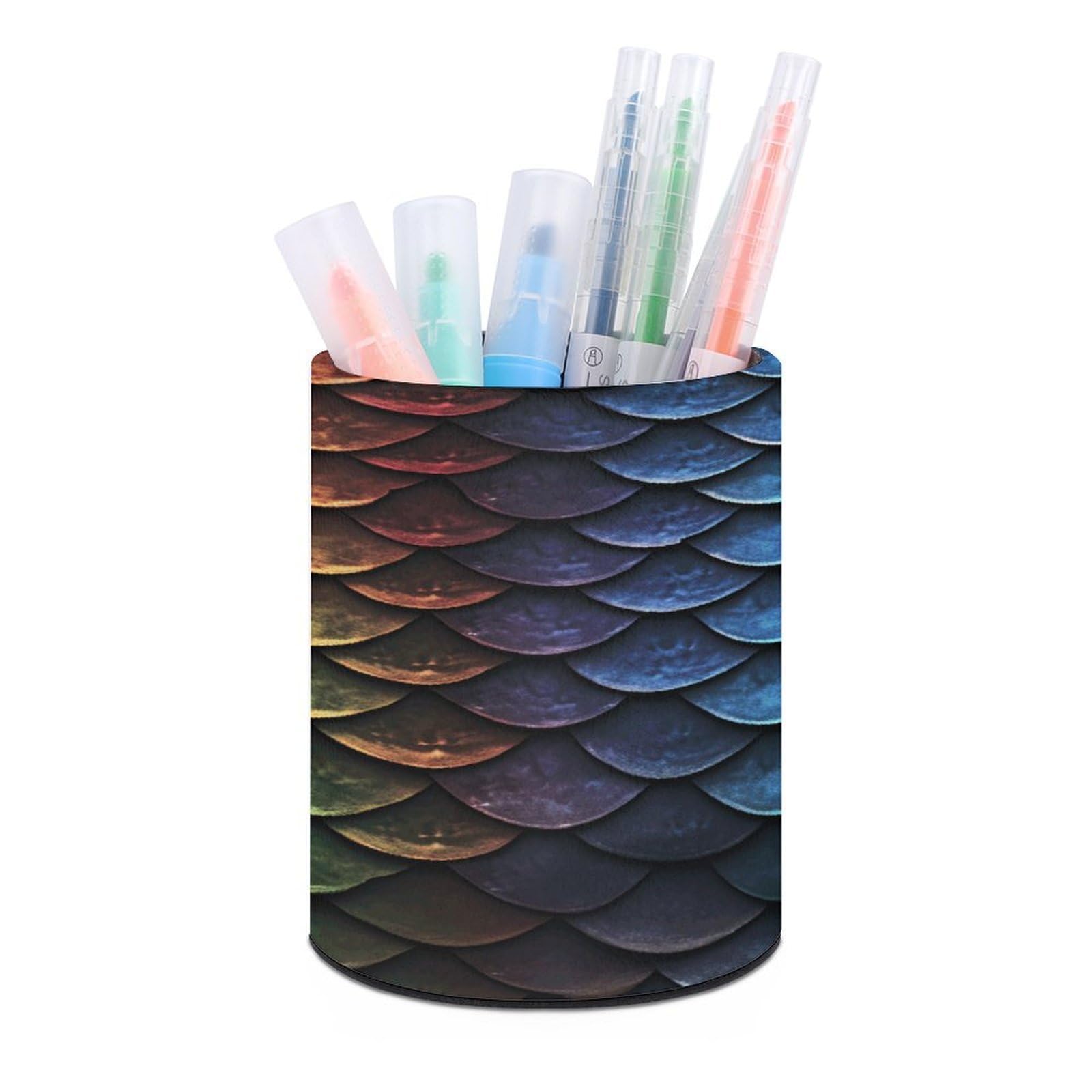 VstaDank Dragon Scale Pen Holder PU Leather Pencil Cup Minimalist Desk Pencil Holder Round Make Up Brush Organizers For Office Dorm Room&Vanity Desk Accessories