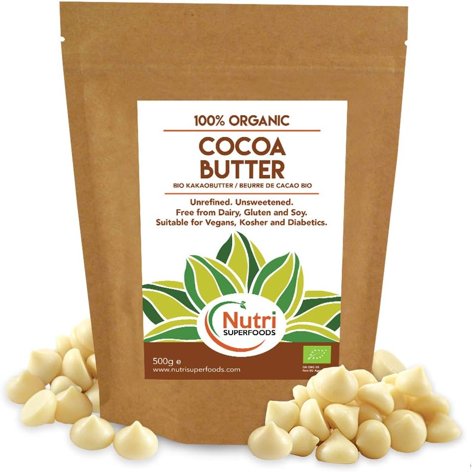 Organic Cocoa Butter Drops / Wafers / Buttons - Unsweetened, Pure and Natural - 500g