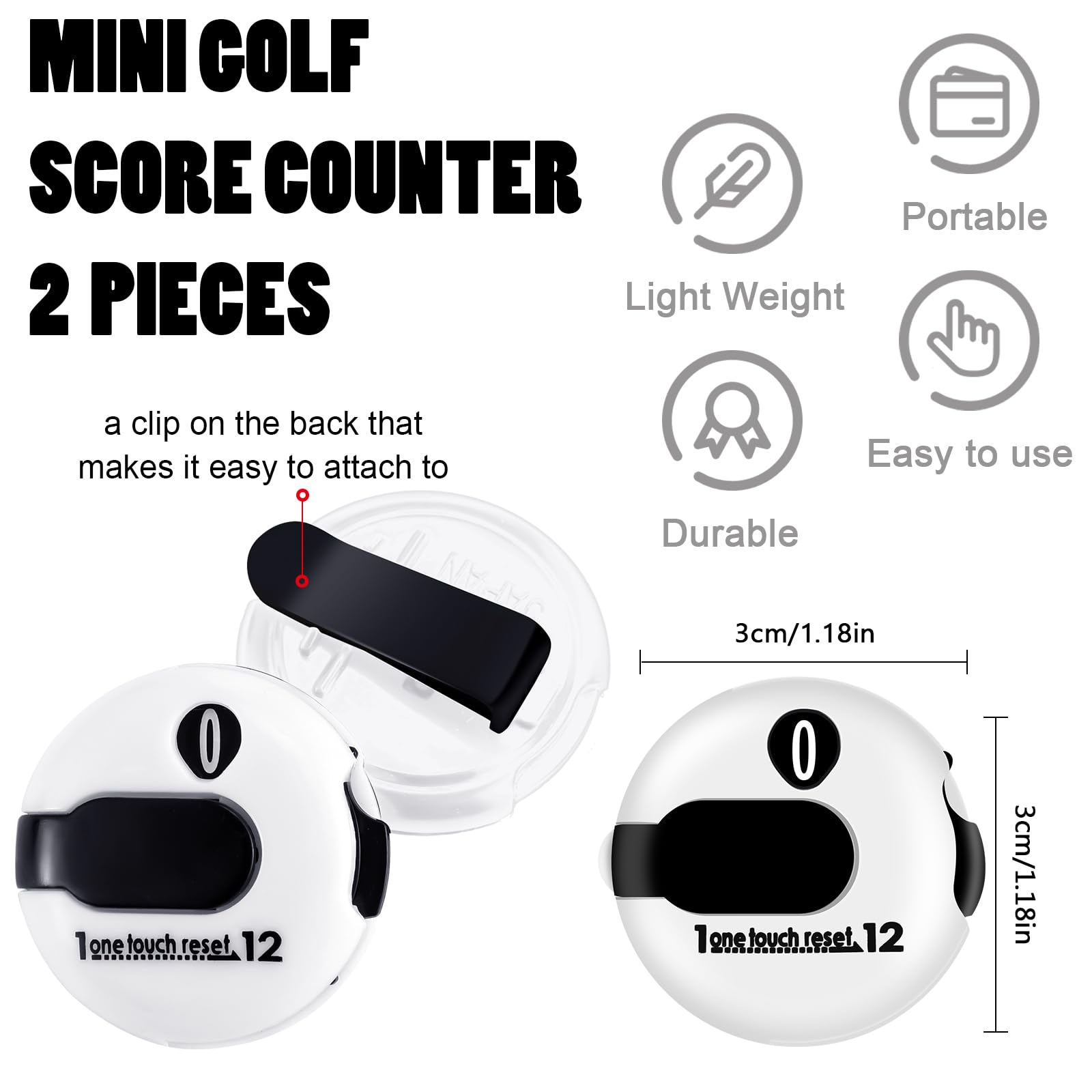 Weewooday 2 Pieces Golf Score Counter Golf Stroke Counter Golf Counter Clicker with One Touch Reset for Golf Game Scorekeeper Outdoor Activities Sport (White)