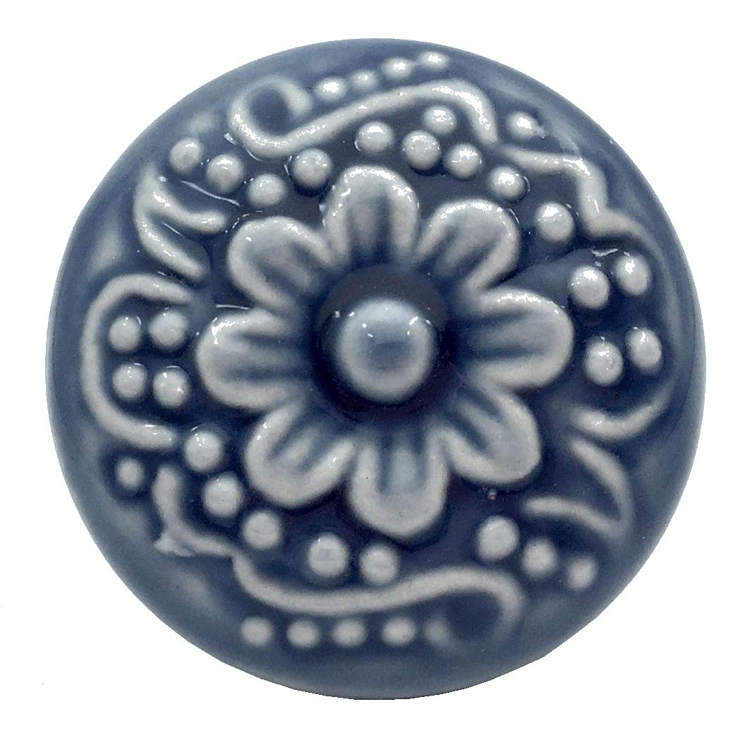 Boutons de tiroir en céramique bleu gris 44mm pour commode de cuisine