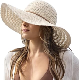 Womens Sun Hat, Floppy Beach Summer Hats with Wide Brim, Packable Lace Hats for Women