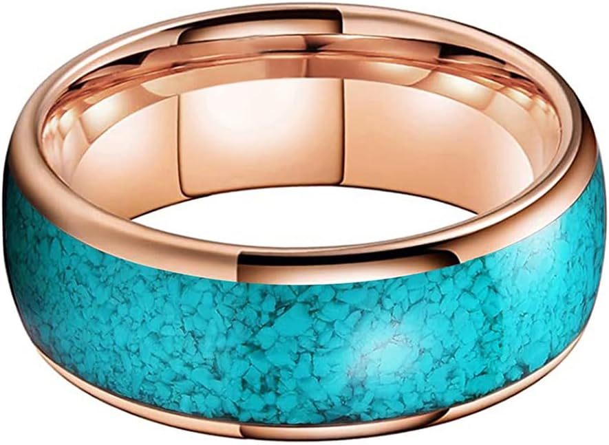 TUTISS 4mm 6mm 8mm Tungsten Rings for Men Women Engagement Wedding Bands Crushed Turquoise Inlay Domed I Love You Engraved Comfort Fit