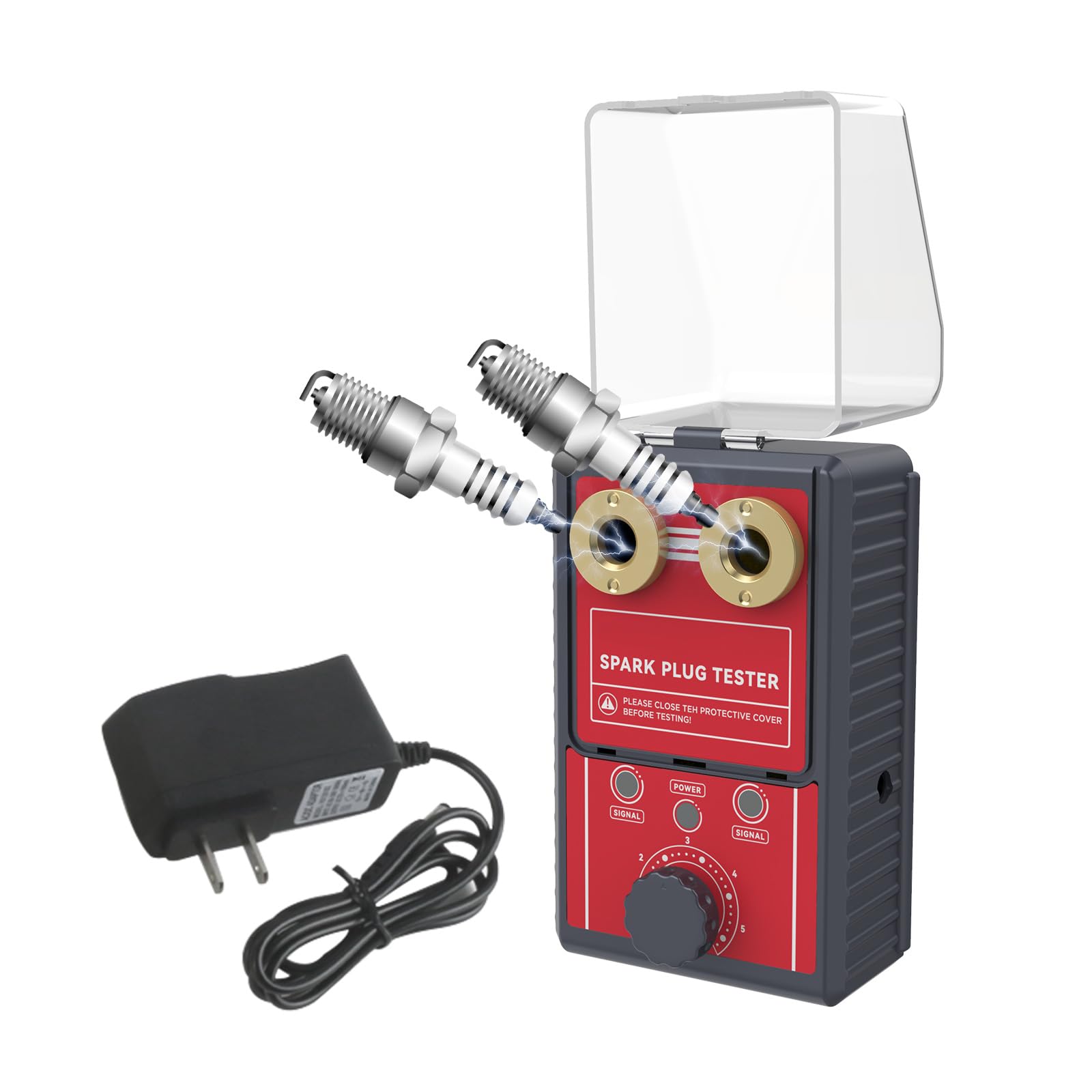 Spark Plug Tester 2 Hole, Ignition Coil Tester 0-6000rpm Adjustable Frequency, Ignition Plug Analyzer Detector for 12V Gasoline Vehicles