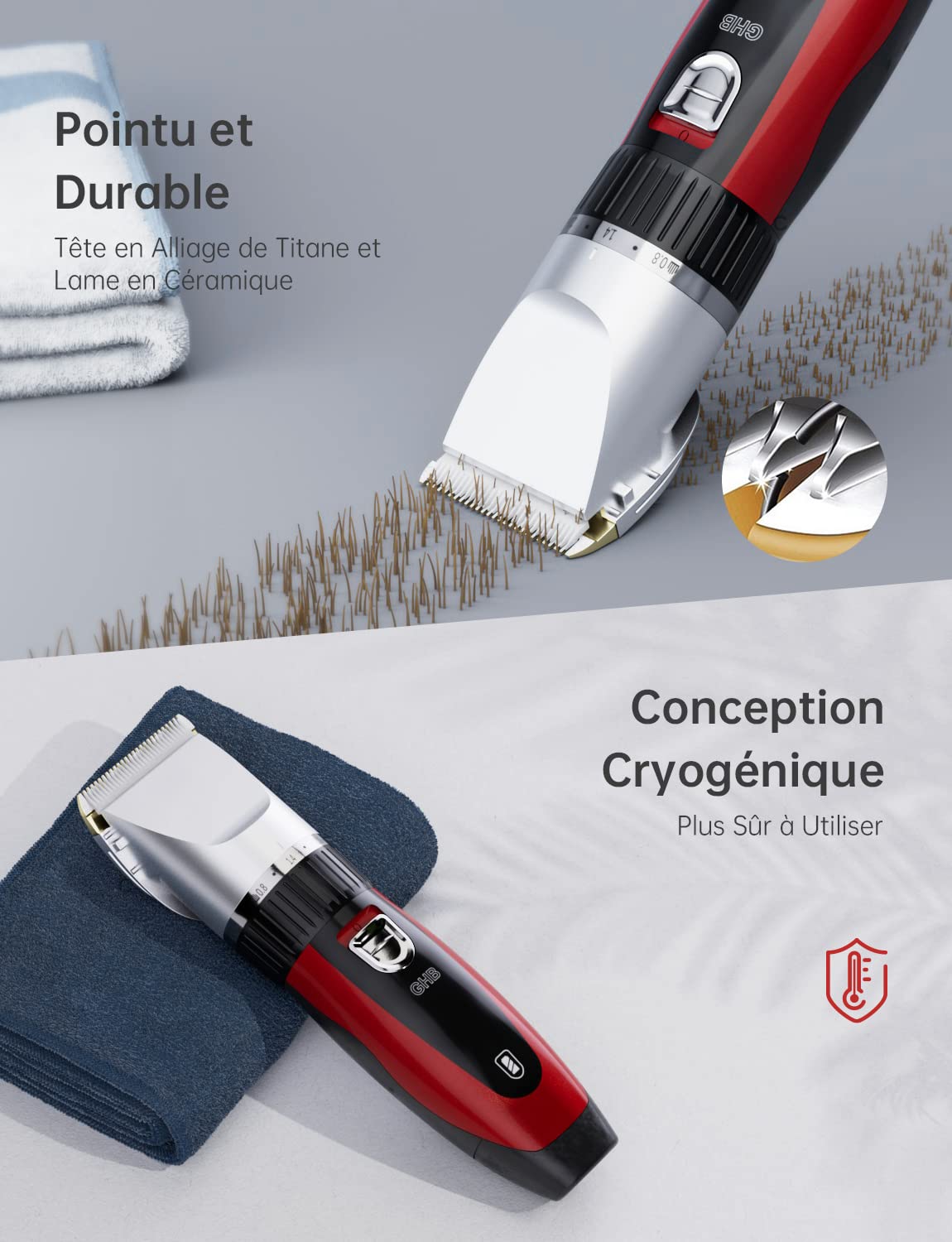 GHB Tondeuse Cheveux Hommes Tondeuses à Cheveux Professionnel Sans Fil Rechargeable avec 7 Peignes et 2 Batteries au Lithium pour Enfants Adultes Personnes Agées Salon
