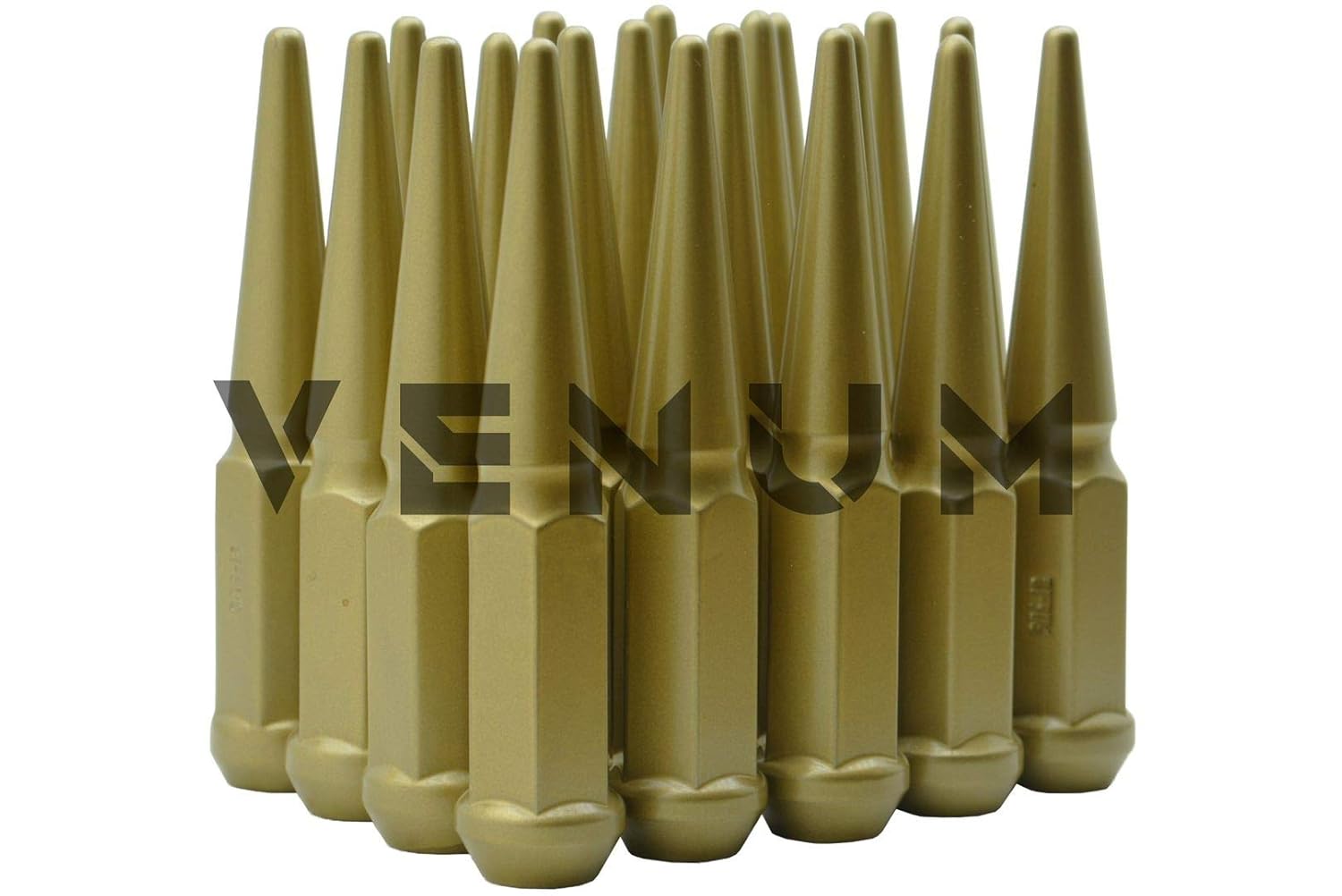 20 Gold Spike Steel Lug Nuts Powder Coated Custom Color 4.5 Inches Tall M14x1.5 Thread Pitch Compatible with Jeep 2018-2020 JL Sahara + Gladiator Various Models W/Aftermarket Wheels