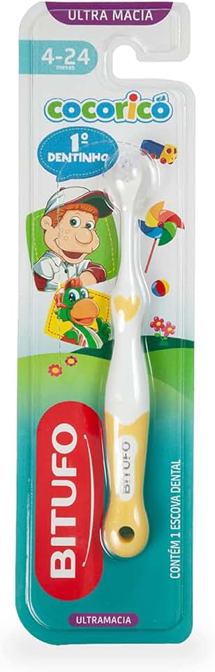 Escova de Dente Infantil Bitufo Cocoricó Primeiro Dentinho Ultramacia para 4 a 24 meses, Bitufo (CORES SORTIDAS)
