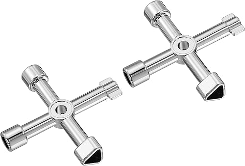 PATIKIL Llave cruzada universal multifuncional, paquete de 2 llaves de medidor de agua de gas de 4 vías de aleación de zinc para válvula de plomería