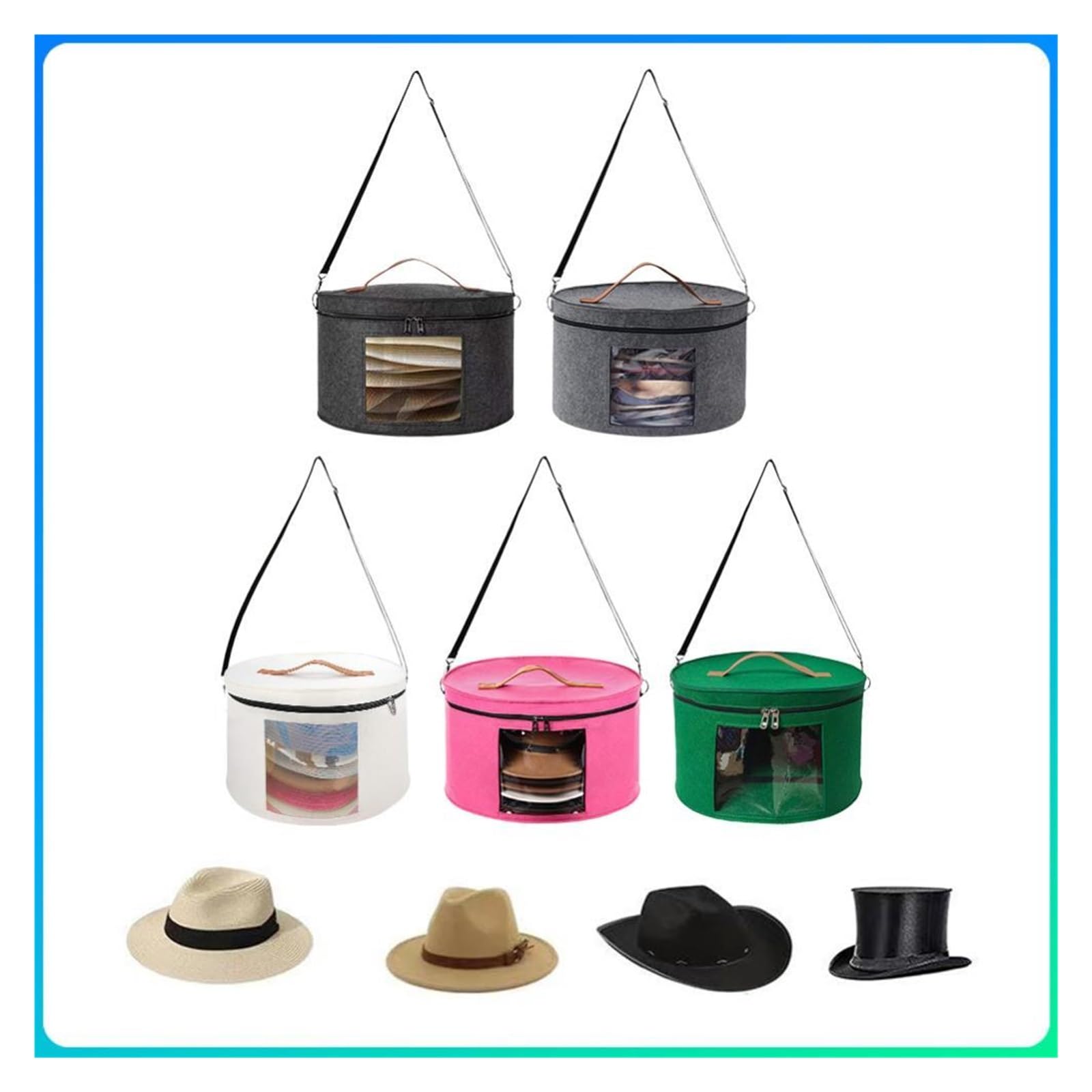 Scatola per cappelli da cowboy Scatola portaoggetti for cappelli | Custodia pieghevole con manico e tracolla rotonda da cowboy for viaggi e armadio(Green)