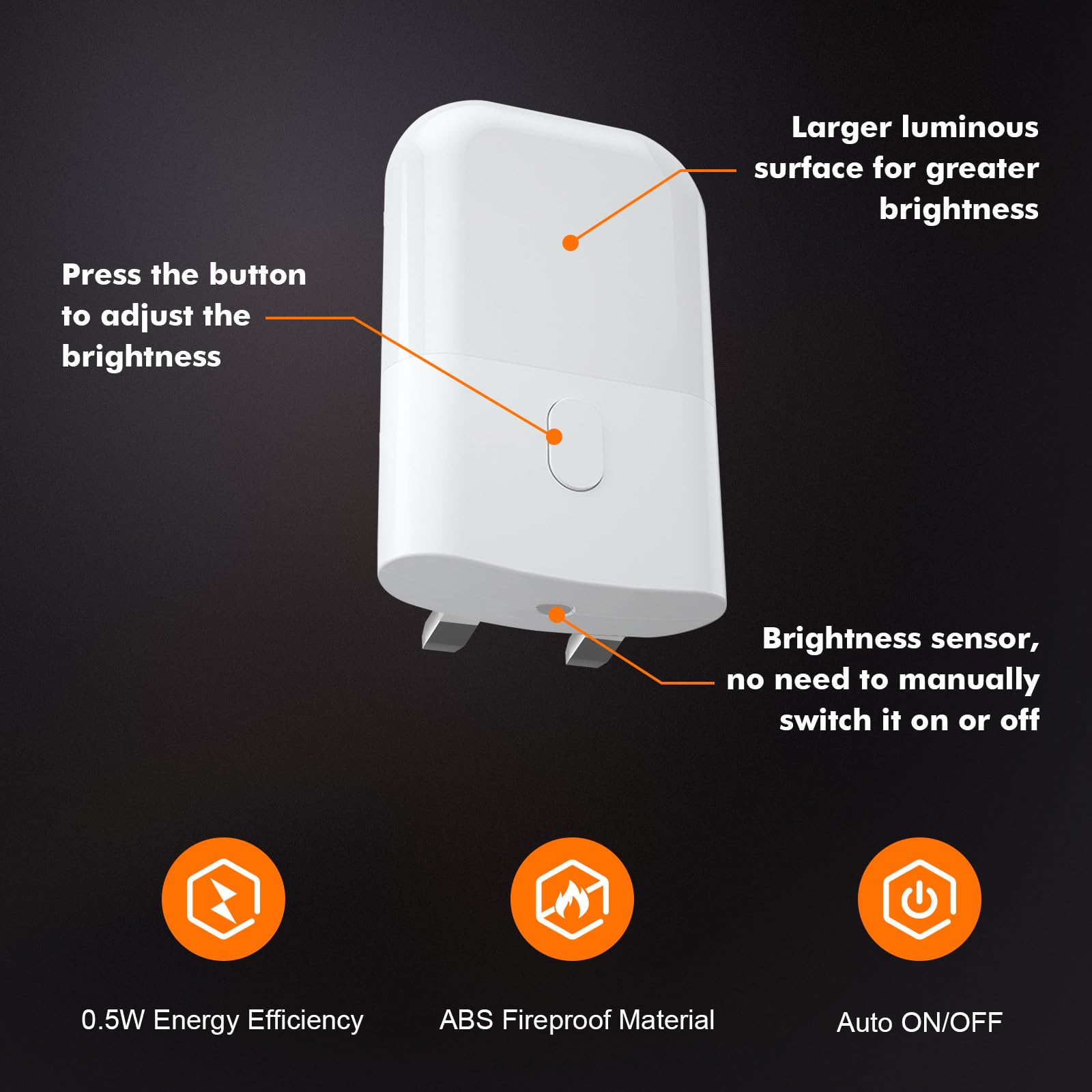 GRIFEMA GD103UK-1 Night Light Plug in Wall with Dusk to Dawn Photocell Sensor, 4 Levels Brightness Adjustable, Night Light Kids for Children's Room, Hallway, Bedrooms, Garage, Warm White — view 5
