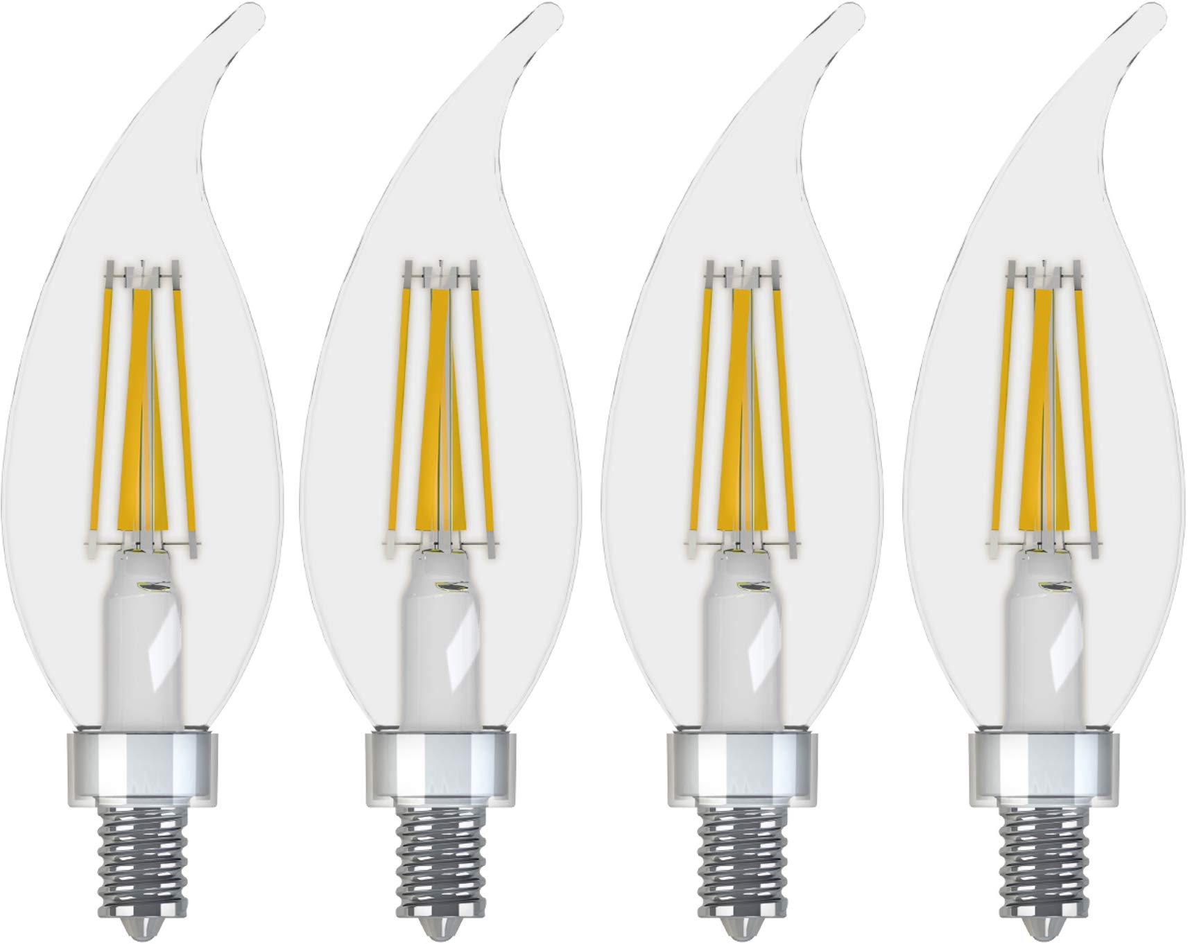 GE Lighting 13330 Dimmable Decorative Soft White LED 6.5 (60-watt Replacement), 500-Lumen Bent Tip Light Bulb with Candelabra Base, 4 Count (Pack of 1), Daylight